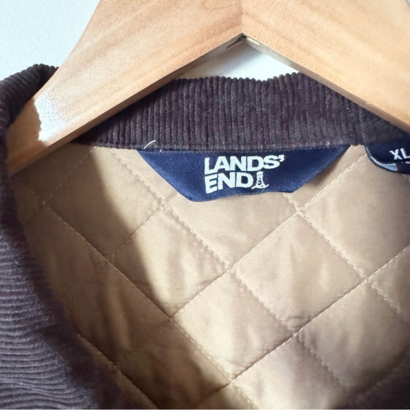 Lands' End Tan Quilted Jacket Corduroy Collar Snap Front XL - Picture 5 of 14